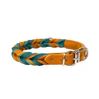 Zgarda din piele BICOLORA - bej/turcoaz - 55 cm - 25 mm