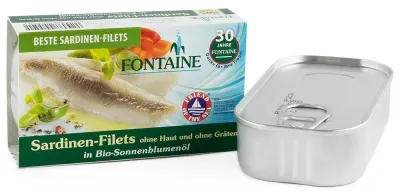Sardine in ulei de floarea soarelui, eco-bio, 120g - Fontaine