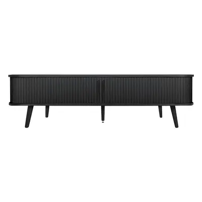 Comodă TV neagră cu aspect de lemn de stejar 178x50x40 cm Rove – Woodman