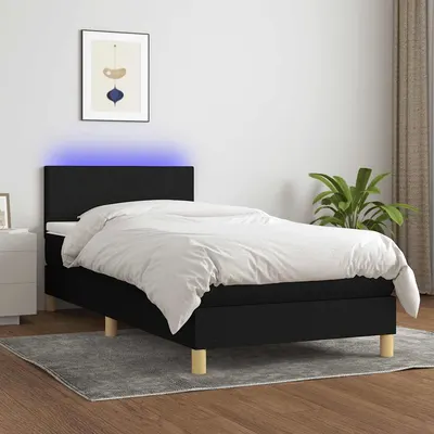 vidaXL Pat cu arcuri, saltea și LED, negru, 80x200 cm, textil