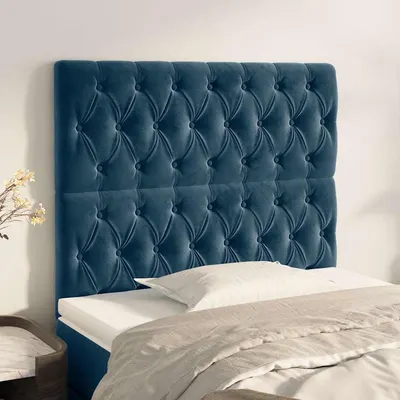 vidaXL Tăblie de pat albastru închis 100x7x118/128 cm catifea