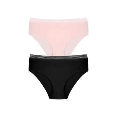 Set 2 perechi de chiloti din bumbac, pentru dama, 20250, Negru/Roz