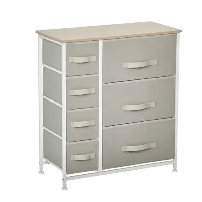 HOMCOM Comodă, Bufet, 7 sertare pliabile din material textil, Structură metalică, 63,5 x 30 x 71 cm, Gri deschis | Aosom Romania