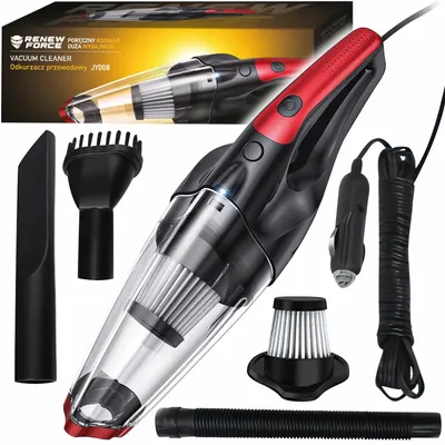 Aspirator auto, Renew Force, Portabil, cablu de alimentare pentru priza bricheta, Putere mare 6000 PA, 100W, Filtr HEPA, 3 varfuri interschimbabile