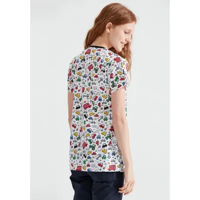 Bluza medicala alba cu imprimeu, Model Masinute - XS