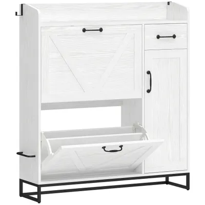 HOMCOM Pantofar îngust cu 2 sertare basculante și polițe reglabile pentru 12 perechi, pentru spații reduse, 106,7x26x116 cm, Alb | Aosom Romania