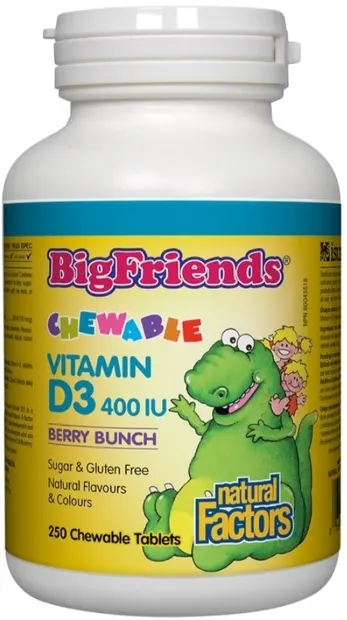 Big Friends Vitamin D3, 400 IU, 250 comprimate masticabile, Natural Factors