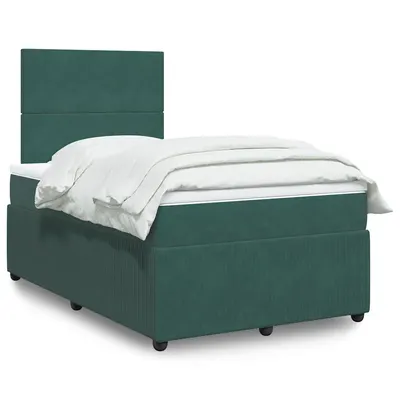 Gossi pat box spring cu saltea, verde inchis, 120x200 cm, catifea