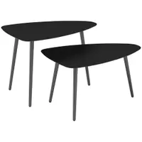 Outsunny Set 2 măsuțe de cafea, rezistent la intemperii, masă pentru balcon din oțel, măsuță laterală cu design geometric Negru | Aosom Romania