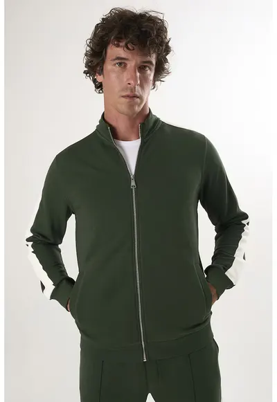 Bluza de trening din bumbac cu fermoar - Verde inchis