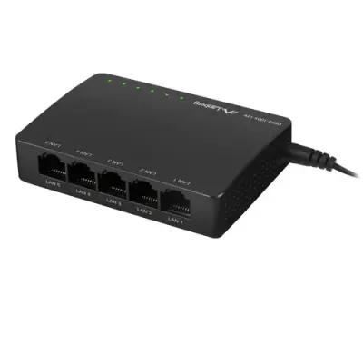 Switch Gigabit Lanberg 42416, cu 5 porturi Gigabit Ethernet RJ-45 10/100/1000 Mbps, 12V, racire pasiva (Negru)