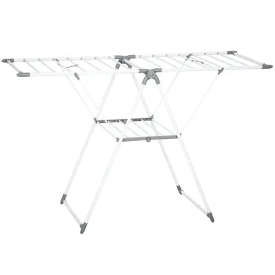 HOMCOM Uscător de Rufe cu 2 Niveluri Reglabil pe 4 Înălțimi Diferite, Uscător din Metal și Plastic, 156.5x61.5x97 cm, Alb | Aosom Romania