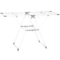 HOMCOM Uscător de Rufe cu 2 Niveluri Reglabil pe 4 Înălțimi Diferite, Uscător din Metal și Plastic, 156.5x61.5x97 cm, Alb | Aosom Romania