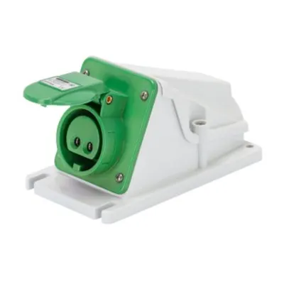 Priza industriala aparenta 90° - IP44 - 2P 32A 20-25V and 40-50V 100-200HZ - GREEN - 4H - Strangere cu surub