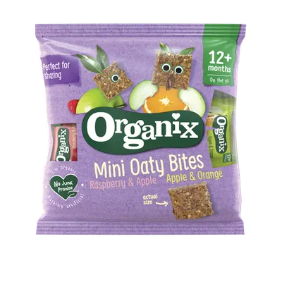 Minibatoane cu ovaz + mere + portocale si zmeura +12 luni Bio, 110g, Organix