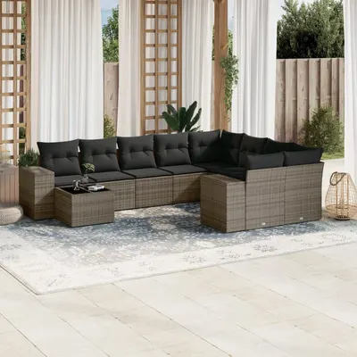 Gossi set mobilier de gradina cu perne, 10 piese, gri, poliratan