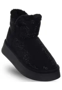 Ghete dama - SSW521P28/04 - piele naturala - negru - cu cristale decorative