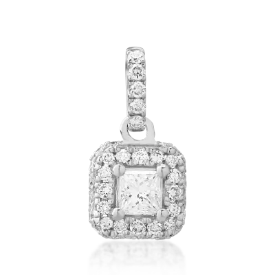 Pandantiv din aur alb cu diamant princess de 0.16ct si diamante de 0.2ct