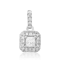 Pandantiv din aur alb cu diamant princess de 0.16ct si diamante de 0.2ct