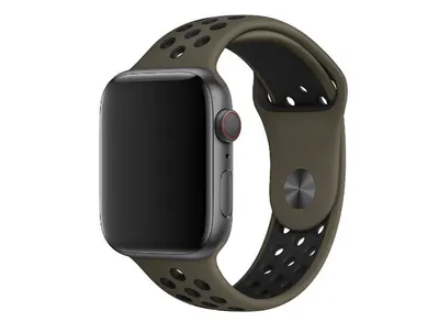 Curea Sport perforata pentru Apple Watch, Silicon, Olive-Negru - 38/40/41 mm , Medie Engros