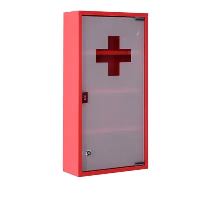 HOMCOM Dulap Prim Ajutor Montabil Perete, Cutie Medicamente, 60x30x12 cm, Roșu | Aosom Romania