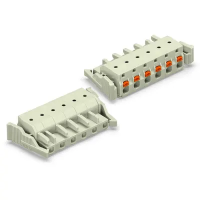 1-conductor female plug; 100% protected against mismating; push-button; Locking lever; 2.5 mm²; Pin spacing 7.5 mm; 7-pole; 2,50 mm²; light gray