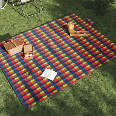 Gossi patura picnic pliabila, carouri multicolor, 200x150 cm catifea