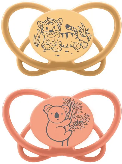 Suzete din silicon NIP My Butterfly Green - Tigru și koala, 16-32 luni, 2 bucăți