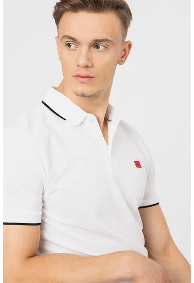 Tricou polo slim fit Deresino - Alb/Negru
