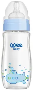 Biberon din sticla termorezistenta Wee Baby Classic Plus, 180 ml, albastru