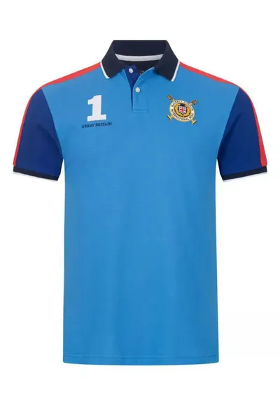 Tricou polo barbat - albastru - bumbac - broderie - etichete