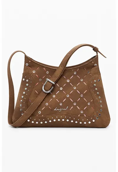 Geanta crossbody cu perforatii - Maro