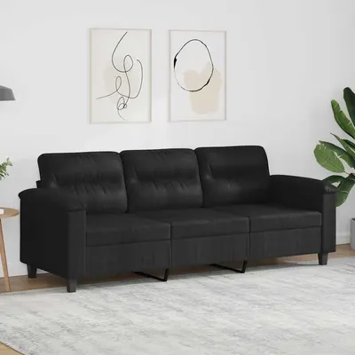 vidaXL Canapea cu 3 locuri, negru, 180 cm, țesătură microfibră