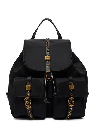 Rucsac din material textil cu garnituri de piele - Negru