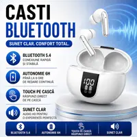 Casti Bluetooth 5.4, Baterie Statie 300mAh, StandBy 180H, Touch pe Casti, Respingere/Raspundere Apel VNC-320, Alb