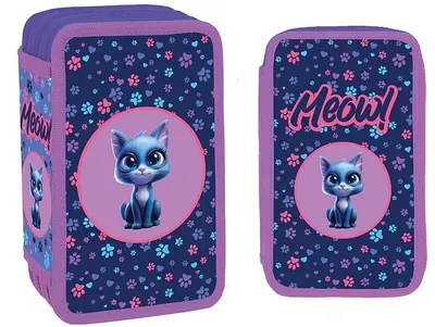 Penar cu rechizite S. Cool - Meow, 3 fermoare, 38 piese
