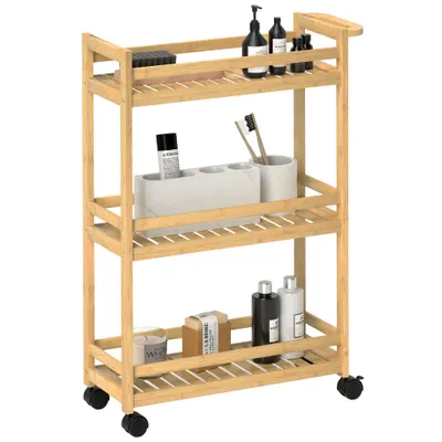 HOMCOM Cos de servit, 3 etaje, grinzi lamelare, protectie anti-cadere, bambus, 55 x 20 x 75 cm | Aosom Romania