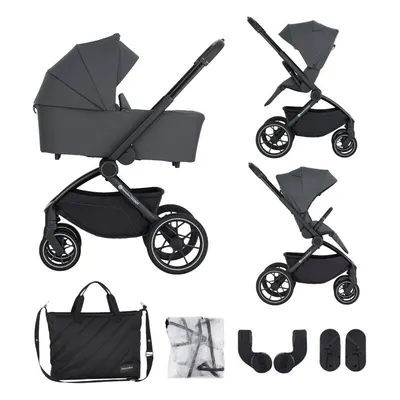Carucior 2 in 1, Petite&Mars, Scout, Cu landou pliabil, Reversibil, Spatar si suport de picioare reglabile in 3 pozitii, Maner ajustabil, Cu accesorii, Pana la 22 kg, 0 luni+, Gri
