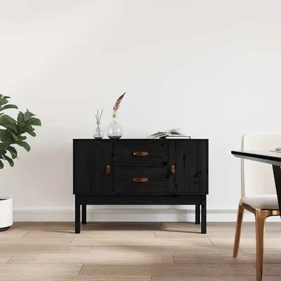 vidaXL Servantă, negru, 110x40x78 cm, lemn masiv de pin