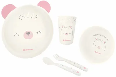 Set de hranire din plastic KikkaBoo - Bear with Me, Pink