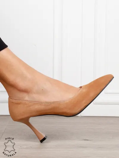 Pantofi dama eleganti din piele naturala Intoarsa cu toc Special CRL1623BEJ