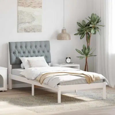 vidaXL Cadru de pat cu tăblie tapițată cu headboard Alb 90 x 200 cm