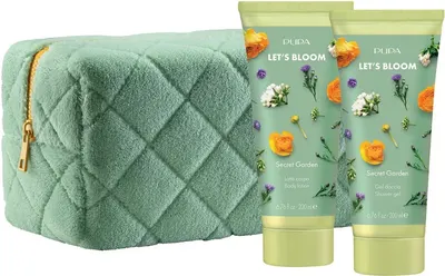 Pupa Let's Bloom Set Secret Garden - Gel de duș și Loțiune, 2 x 200 ml + Geantă de toaletă