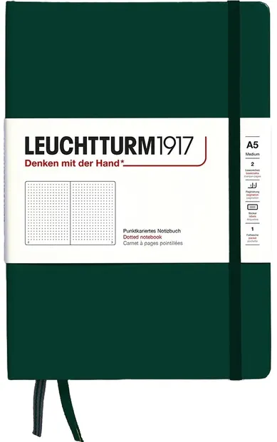 Caiet Leuchtturm1917 Natural Colors - A5, verde închis, pagini cu puncte, copertă rigidă