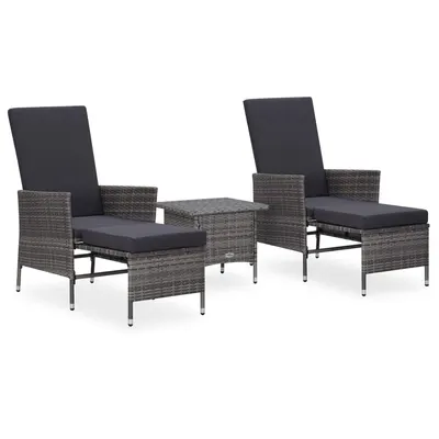 Gossi set mobilier de gradina cu perne, 3 piese, gri, poliratan