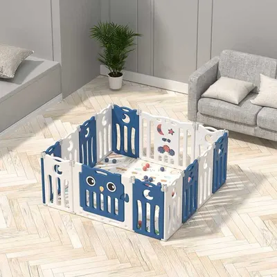 Gard pentru bebeluși Feelkids - Bufniță albastră, 143 x 143 x 63 cm