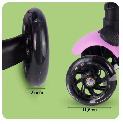 Trotineta pentru copii, Malplay, pliabila, scaunel detasabil, roti PU cu Led, punte antiderapanta si frana de picior, cu scaunel si ghidon reglabil pe inaltime, manere ergonomice, cosulet incorporat, Pink LadyBug