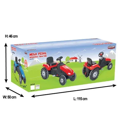 Tractor cu pedale pentru copii, Pilsan Mega Red, cu scaunel reglabil, claxon, sarcina maxima admisa 60 kg, dimensiune 53.5 x 114 x 64 cm
