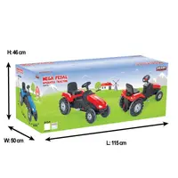 Tractor cu pedale pentru copii, Pilsan Mega Red, cu scaunel reglabil, claxon, sarcina maxima admisa 60 kg, dimensiune 53.5 x 114 x 64 cm