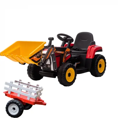 Excavator electric + remorca Kinderauto Farm Traktor 60W 12V RC, Bluetooth Rosu
